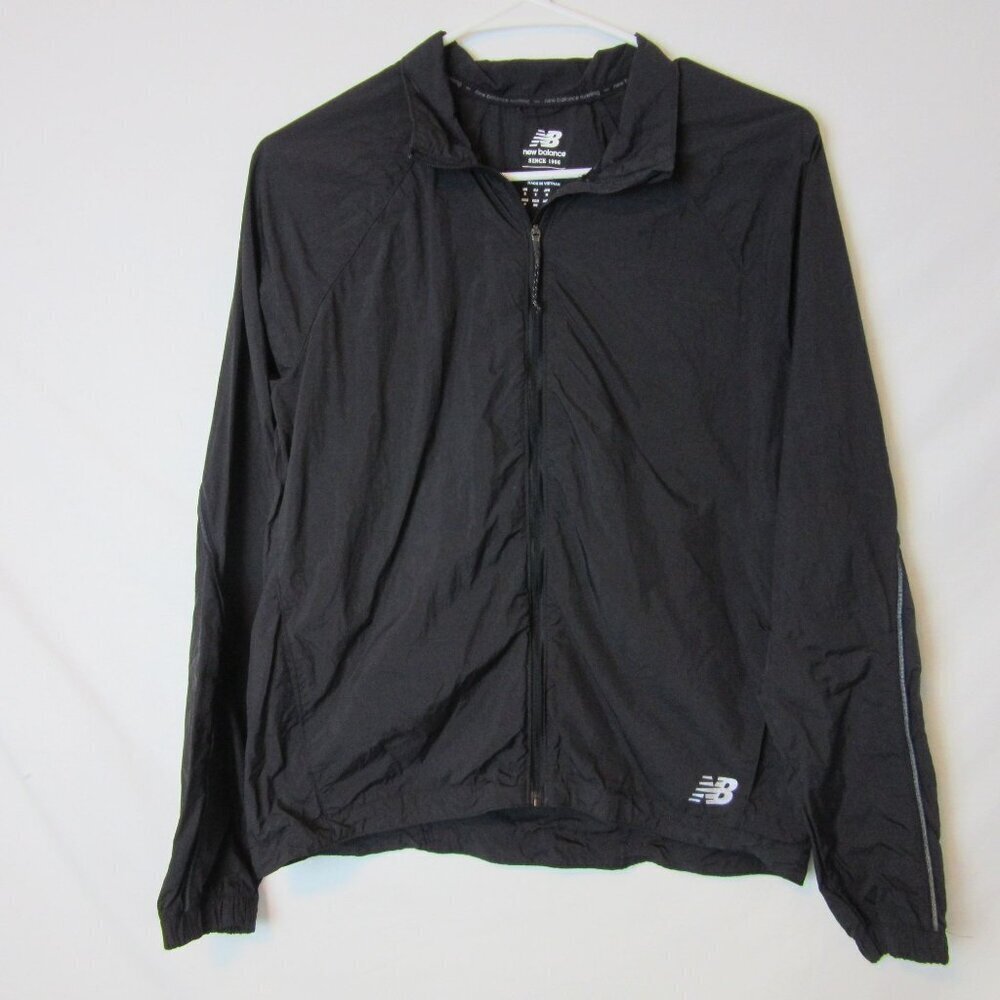 New Balance Jacket Black Windbreaker Running Reflective Zip Pocket Womens Small